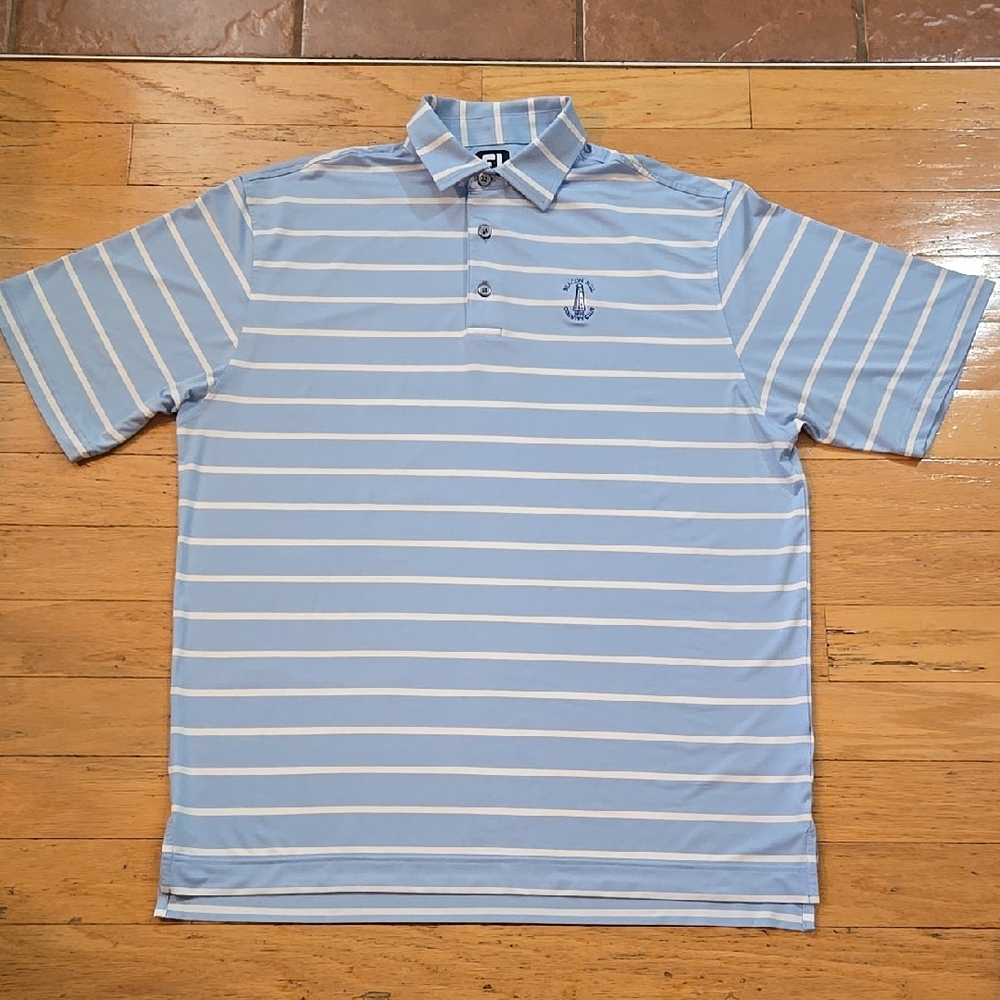 FootJoy Golf Polo Shirt Mens Sz Large Light Blue White Stripe Athletic